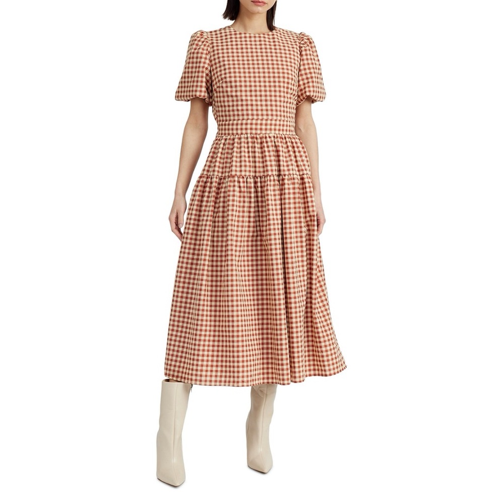 NWOT En Saison Juni Round Neck Bubble sleeve Midi Dress - Picture 6 of 13